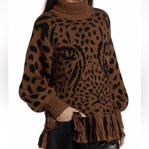 FARM RIO CARAMEL MIDNIGHT LEOPARD SWEATER NWT LARGE